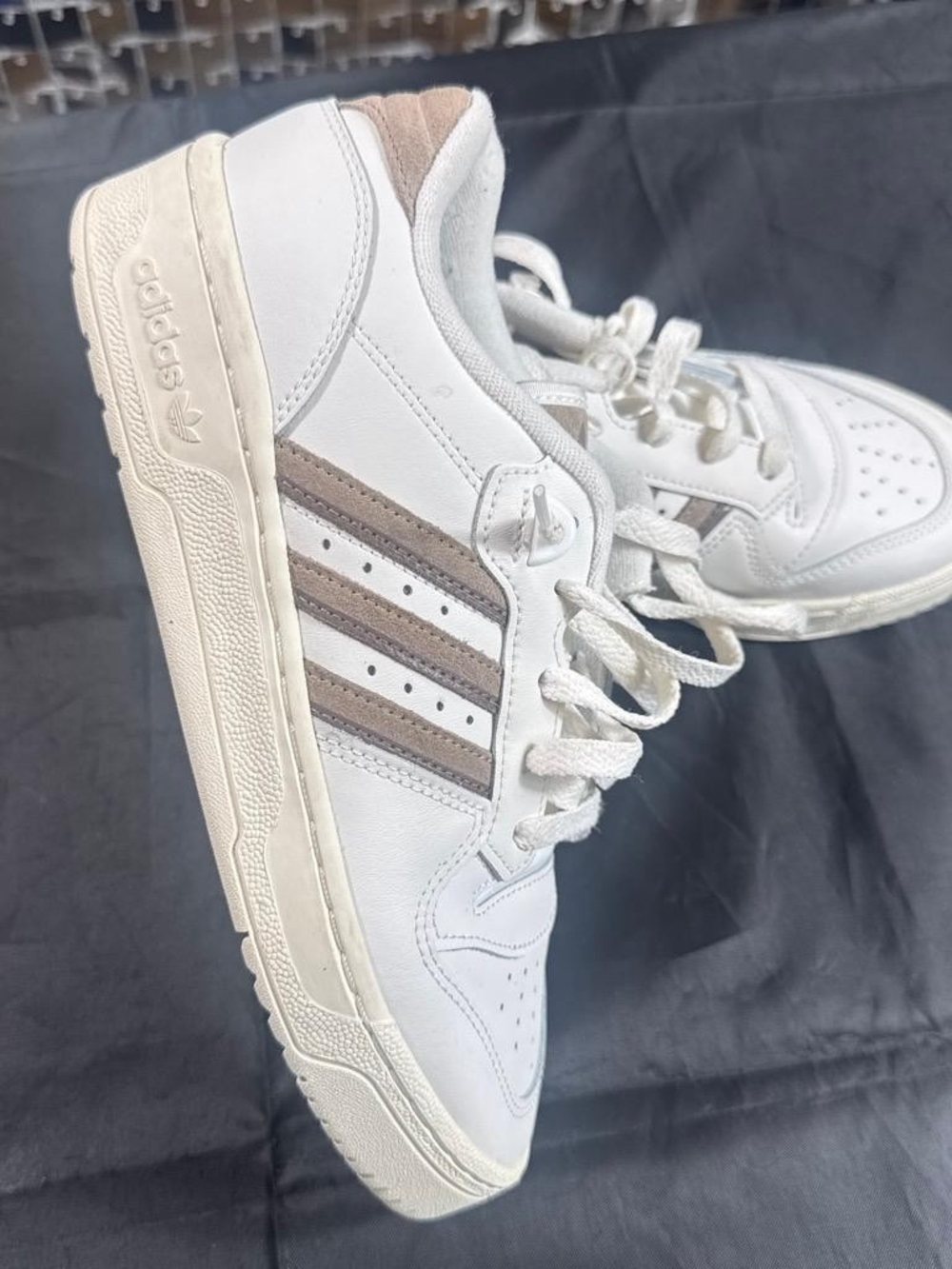 Adidas Men's White Leather Sneakers with Tan Stripes